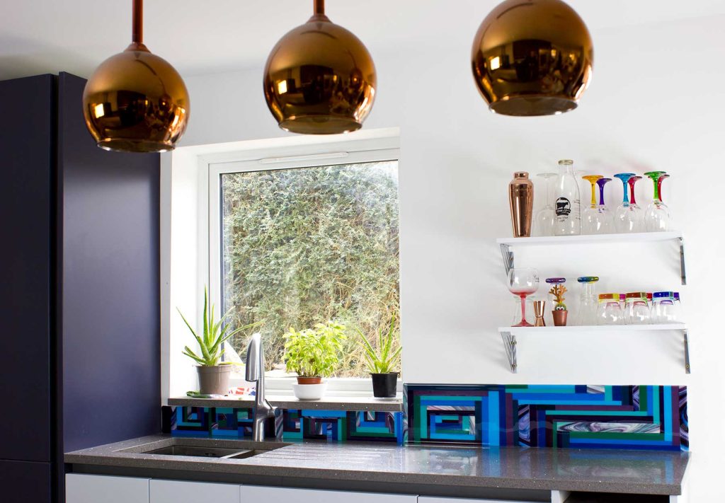 Blues splashback from Galiani Glass Art